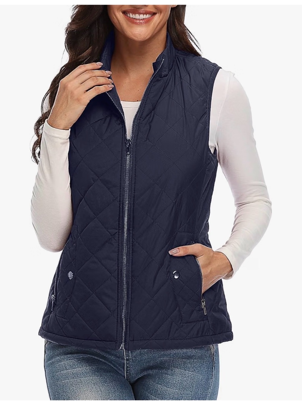 Women’s Quilted Navy Vest Jacket – Lightweight Layer
